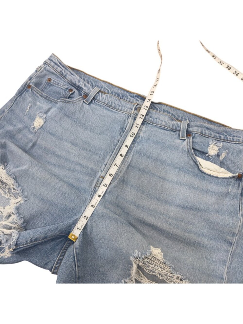 Levis 501 Womens Distressed Light Wash Hi-Rise Denim Shorts Size 22W Button Fly - Picture 5 of 16
